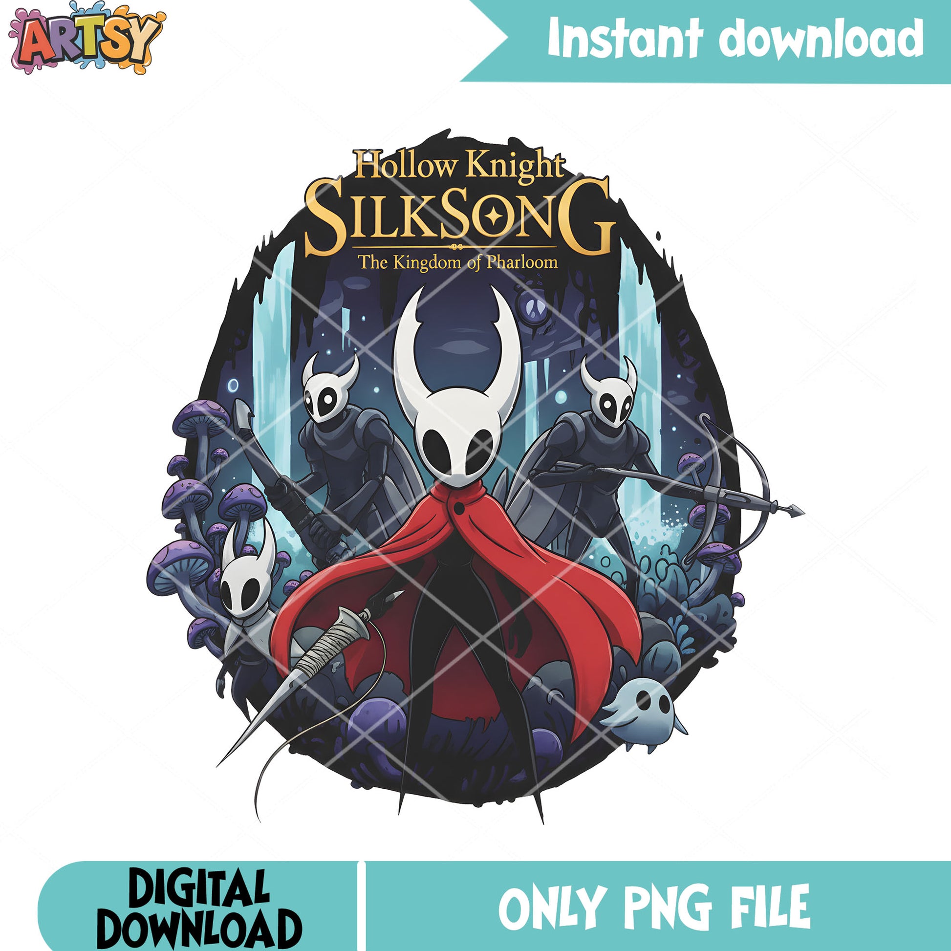 Spooky cave and hero png, white mask monster png, red cloak png