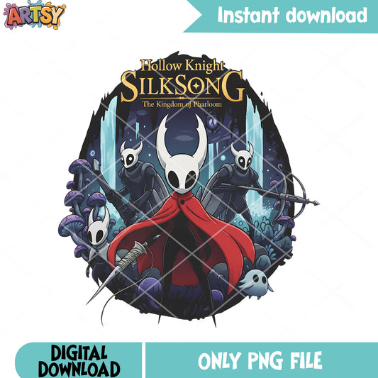 Spooky cave and hero png, white mask monster png, red cloak png