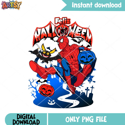 Spooky cemetery spider man png, jack ol lantern png, halloween disney png