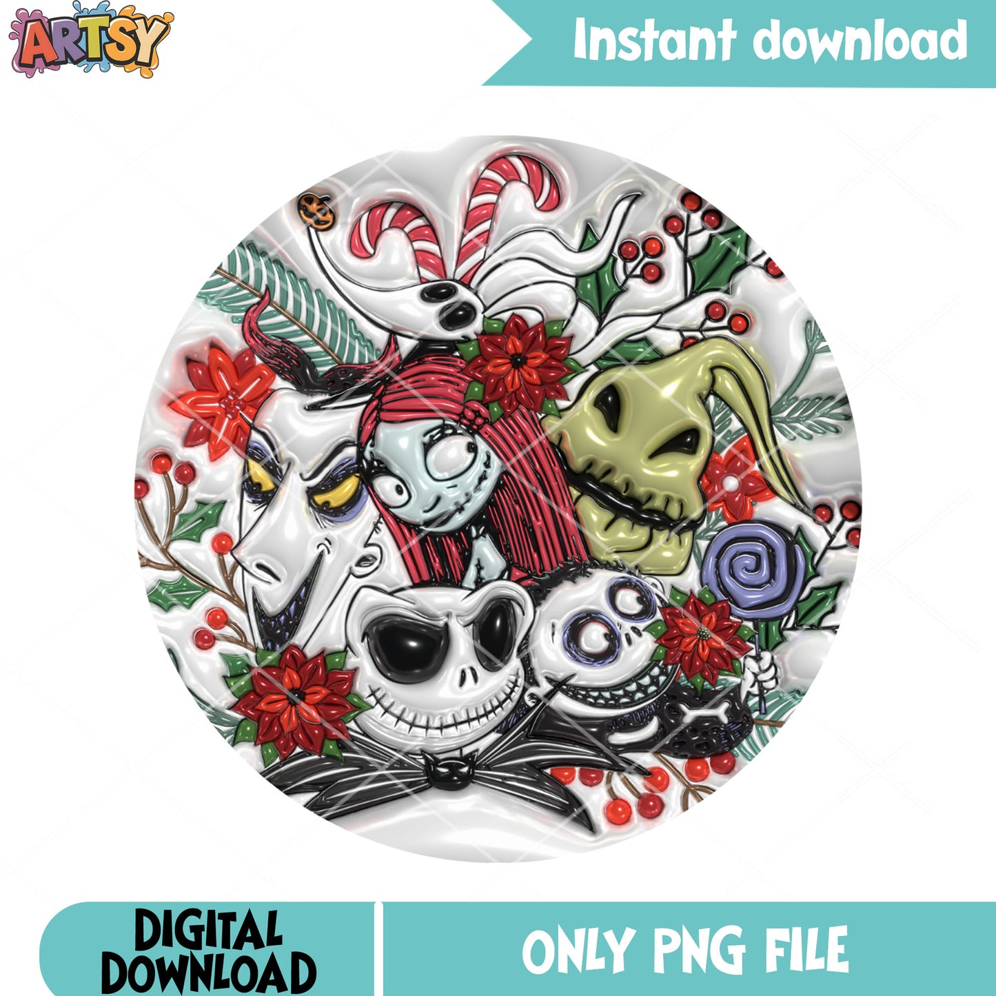 Spooky christmas funny png, jack and sally png, skeleton christmas png