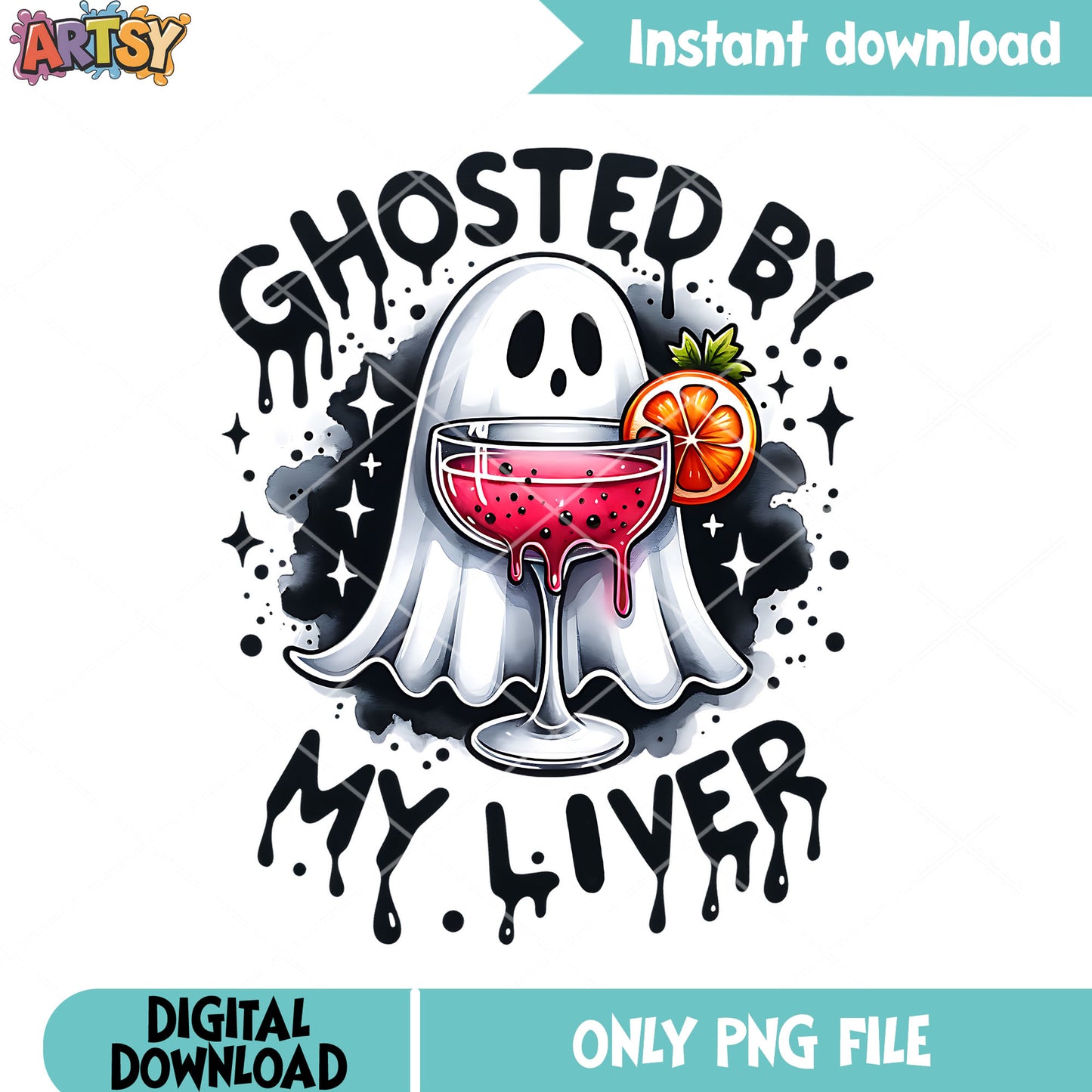 Spooky cocktails night png, ghost costume png, halloween scary png