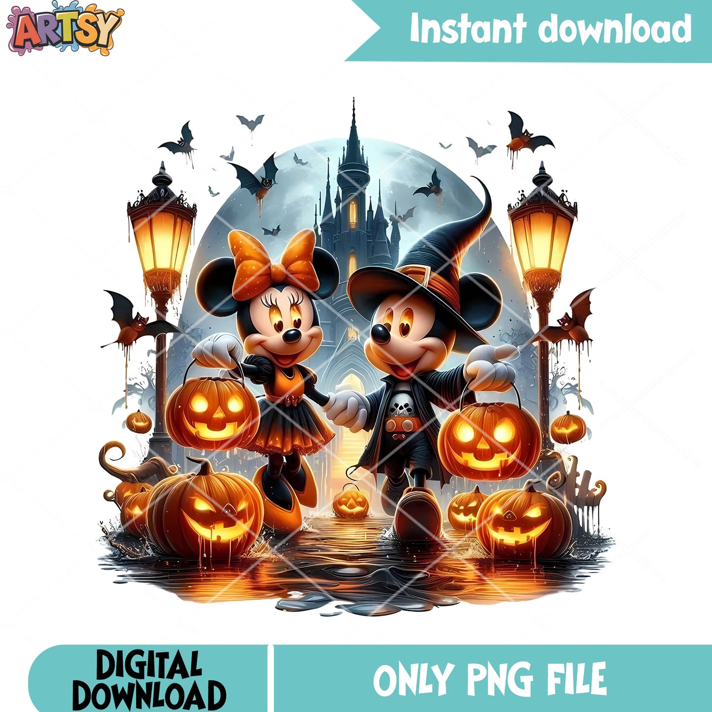 Spooky disney castle png, jack o lantern png, mickey mouse png