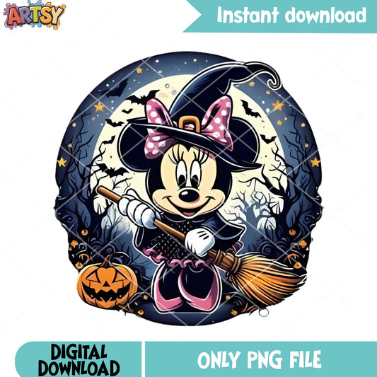 Spooky forest in the night png, wicker pumpkin png, witch broom png