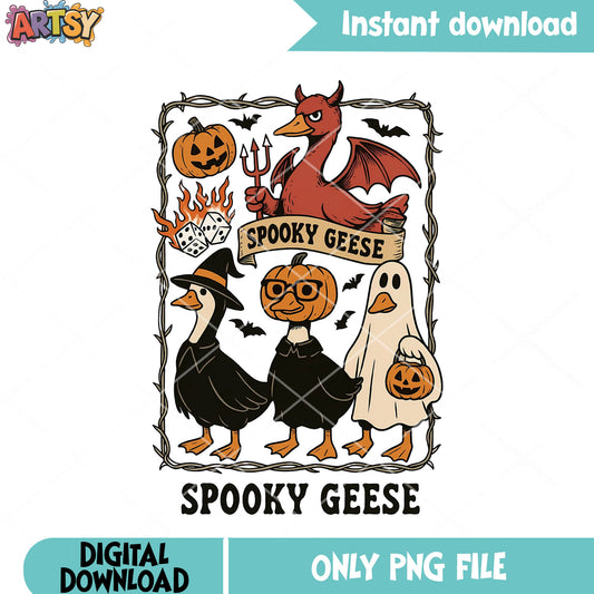 Spooky geese png, jack o lantern png, scary halloween png