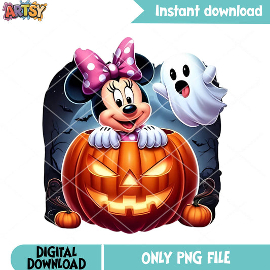 Spooky ghost cute disbey art png, jack o lantern png, Minnie mouse png
