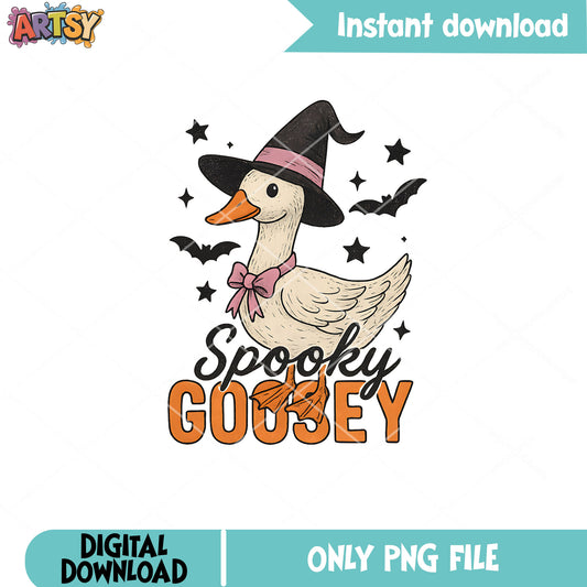 Spooky goosey halloween png, spooky goose png, silly goose png