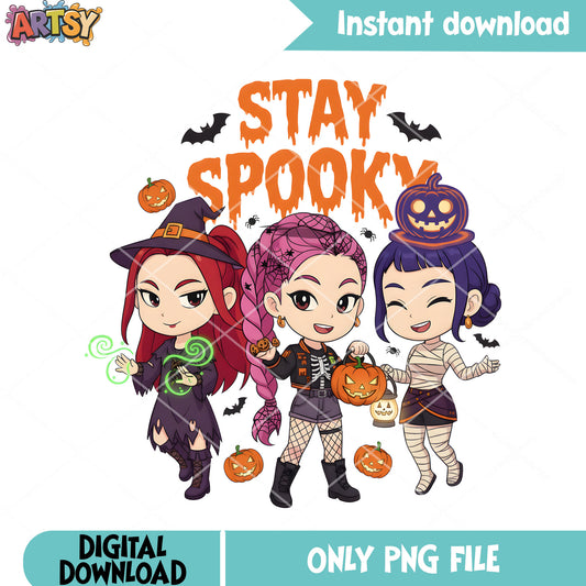 Spooky halloween night png, huntrix png, kpop demon hunter png
