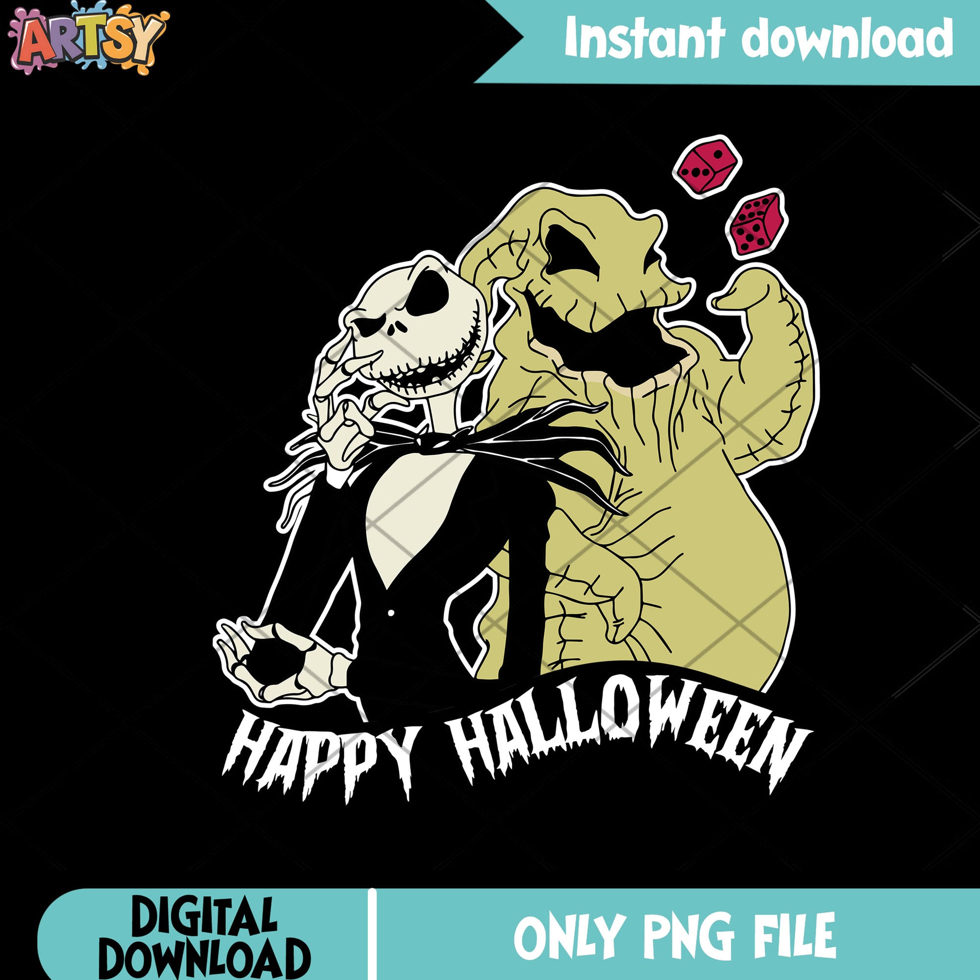 Spooky jack skelington png, red dice png, spooky halloween png