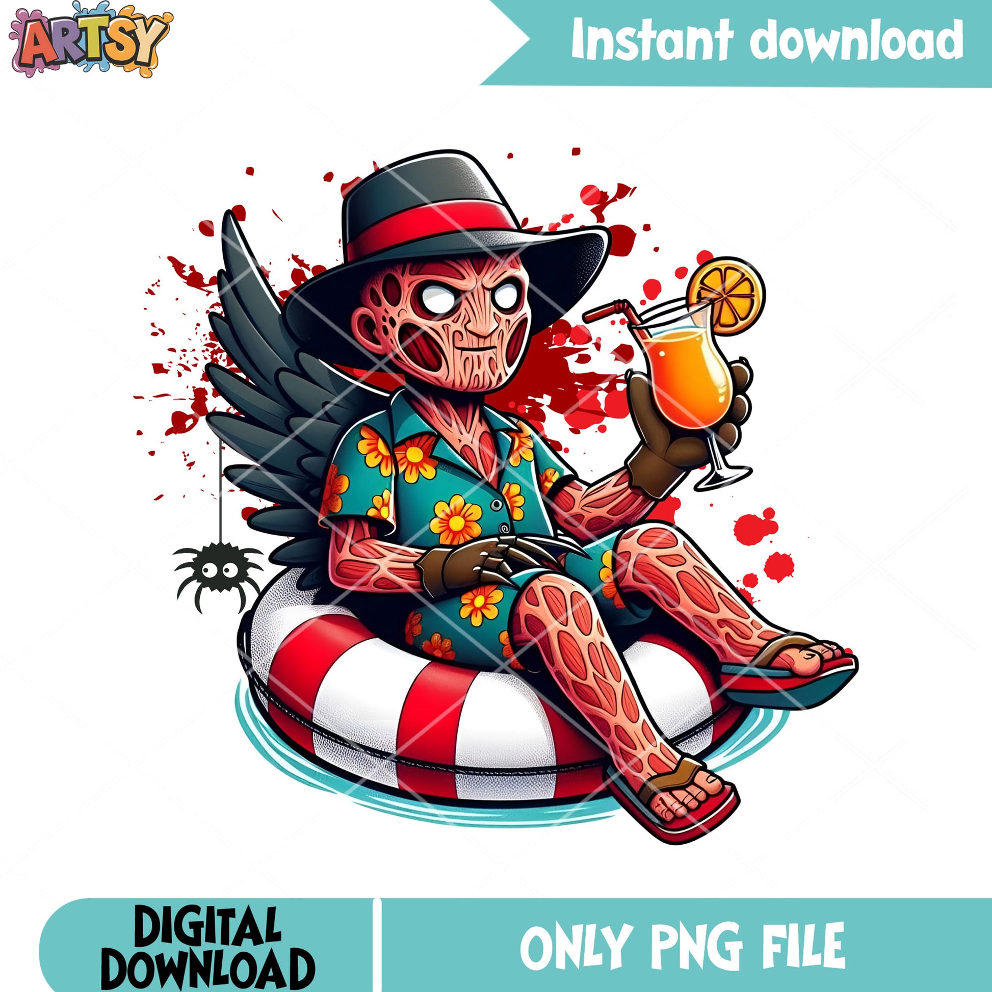 Spooky krueger png, cute halloween costume png, orange juice png