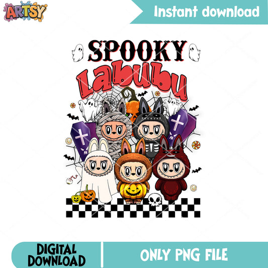 Spooky labubu dolls png, spooky labubu​ png, spooky halloween​ png