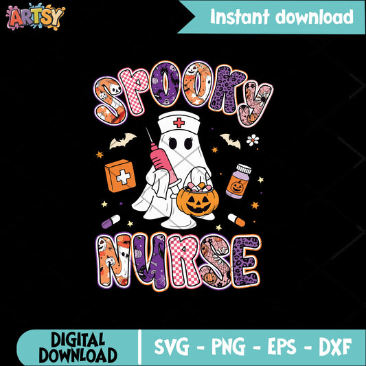 Spooky nurse halloween svg, spooky season svg, spooky ghost svg