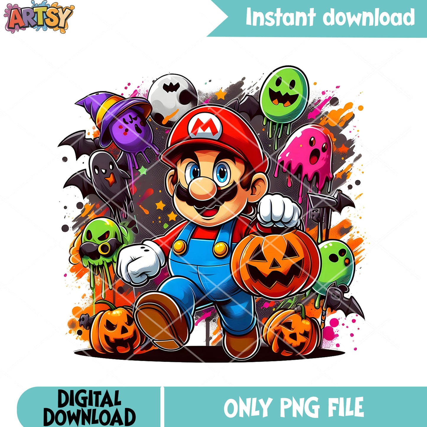 Spooky pumpkin Mario png, jack o lantern png, nitendo switch halloween png