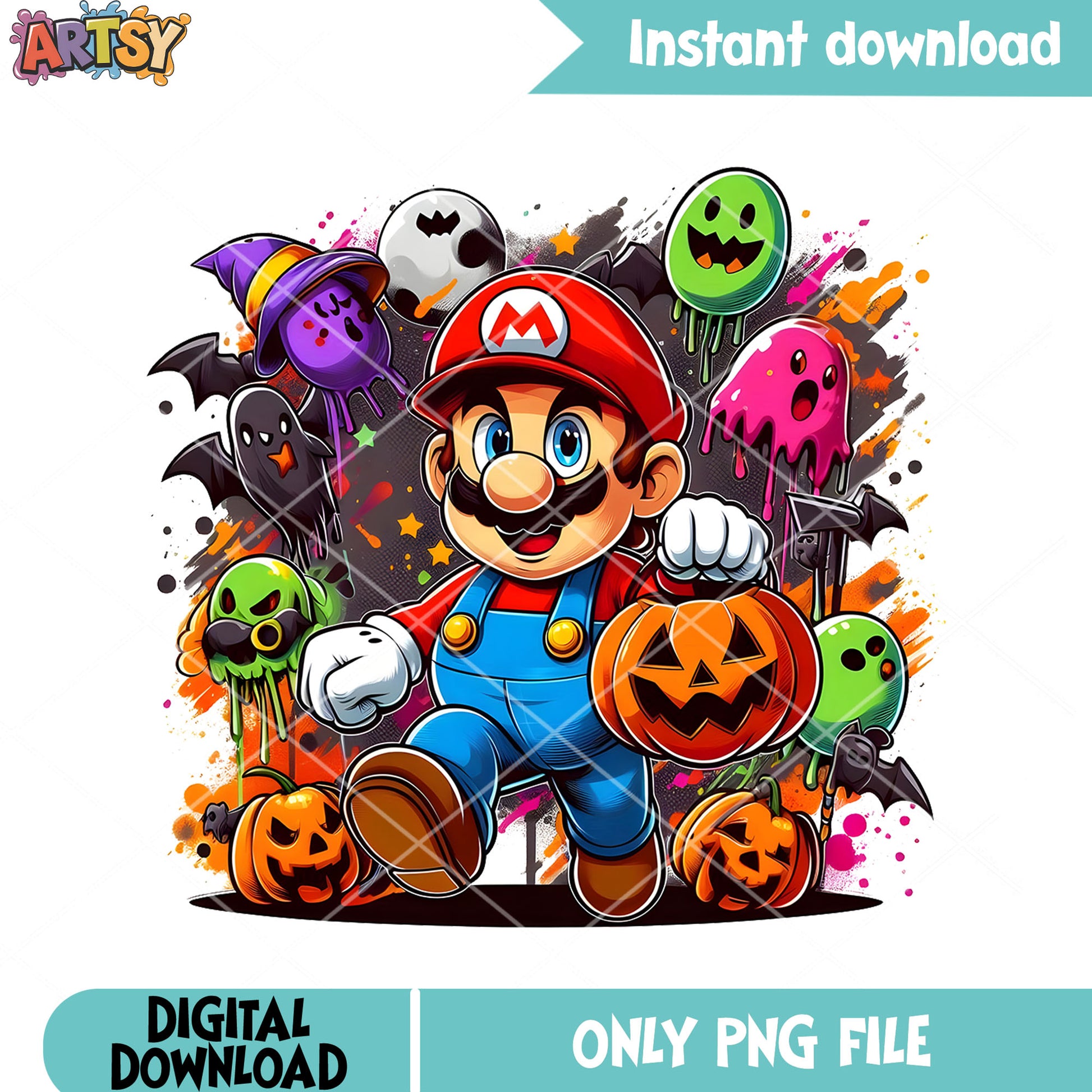 Spooky pumpkin Mario png, jack o lantern png, nitendo switch halloween png