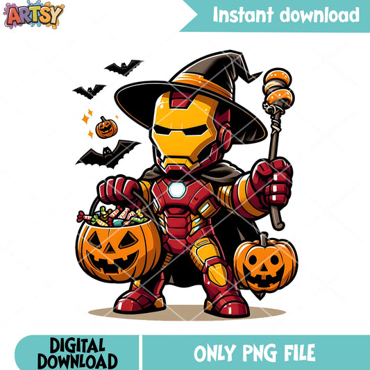 Spooky pumpkin png, halloween marvel png, scary iron man png