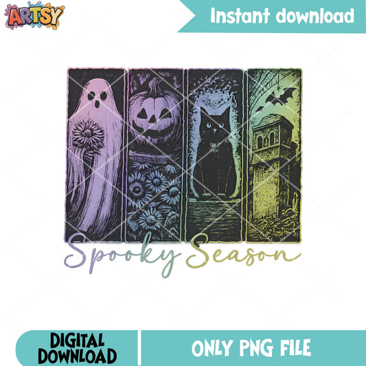 Spooky season black cat png, spooky halloween png, black halloween png