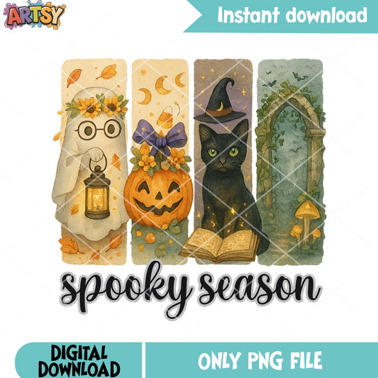 Spooky season haloloween png, wicker pumpkin png, black cats png