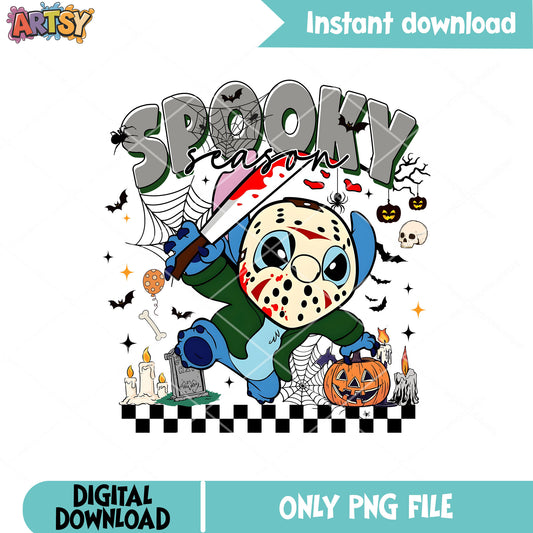 Spooky stitch Jason Voorhees png, stitch halloween costume​ png