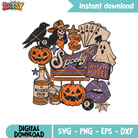 Spooky witch hotel svg, cowgirl halloween​ svg, spooky season svg