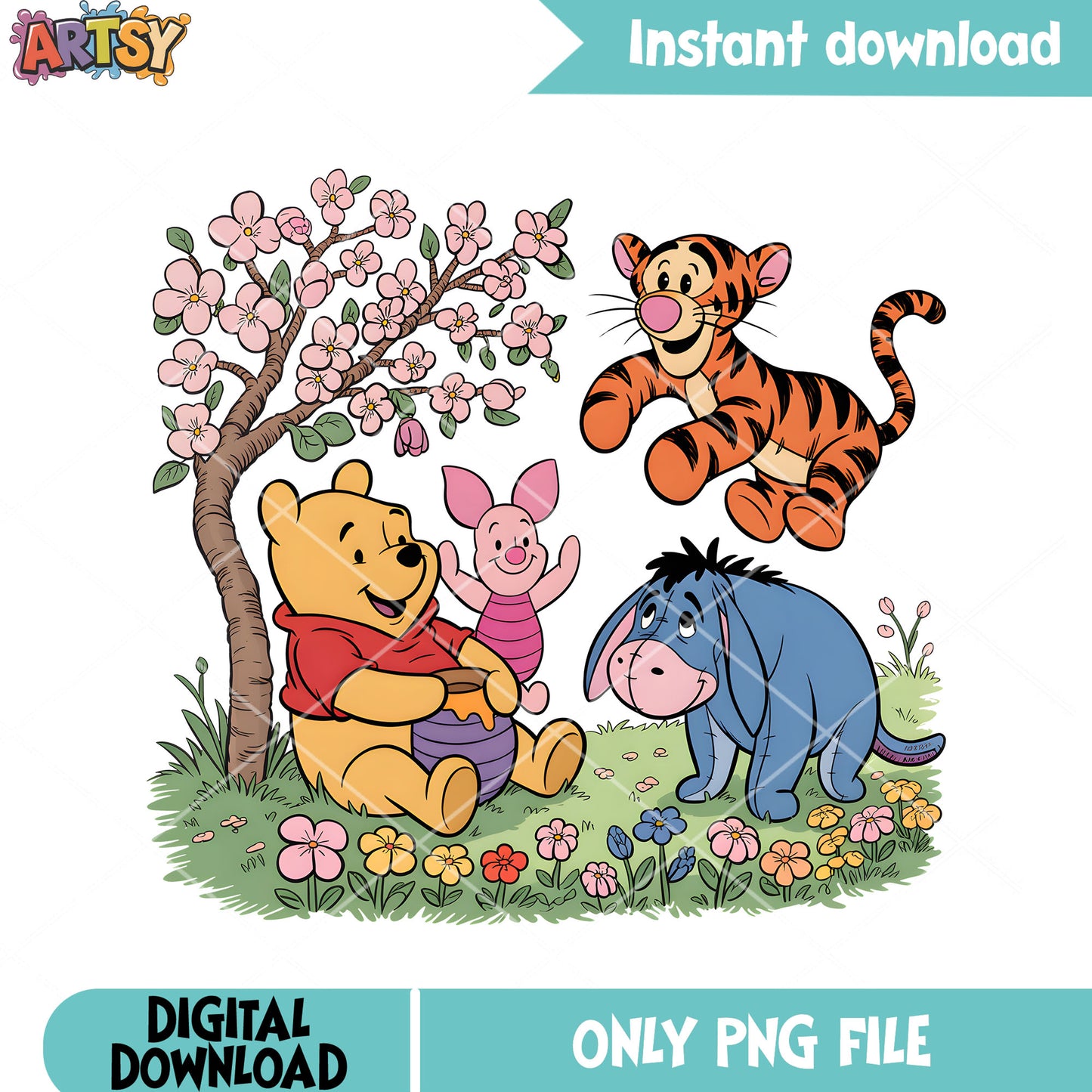 Spring time with friends png, pooh friends png, winnie the pooh png