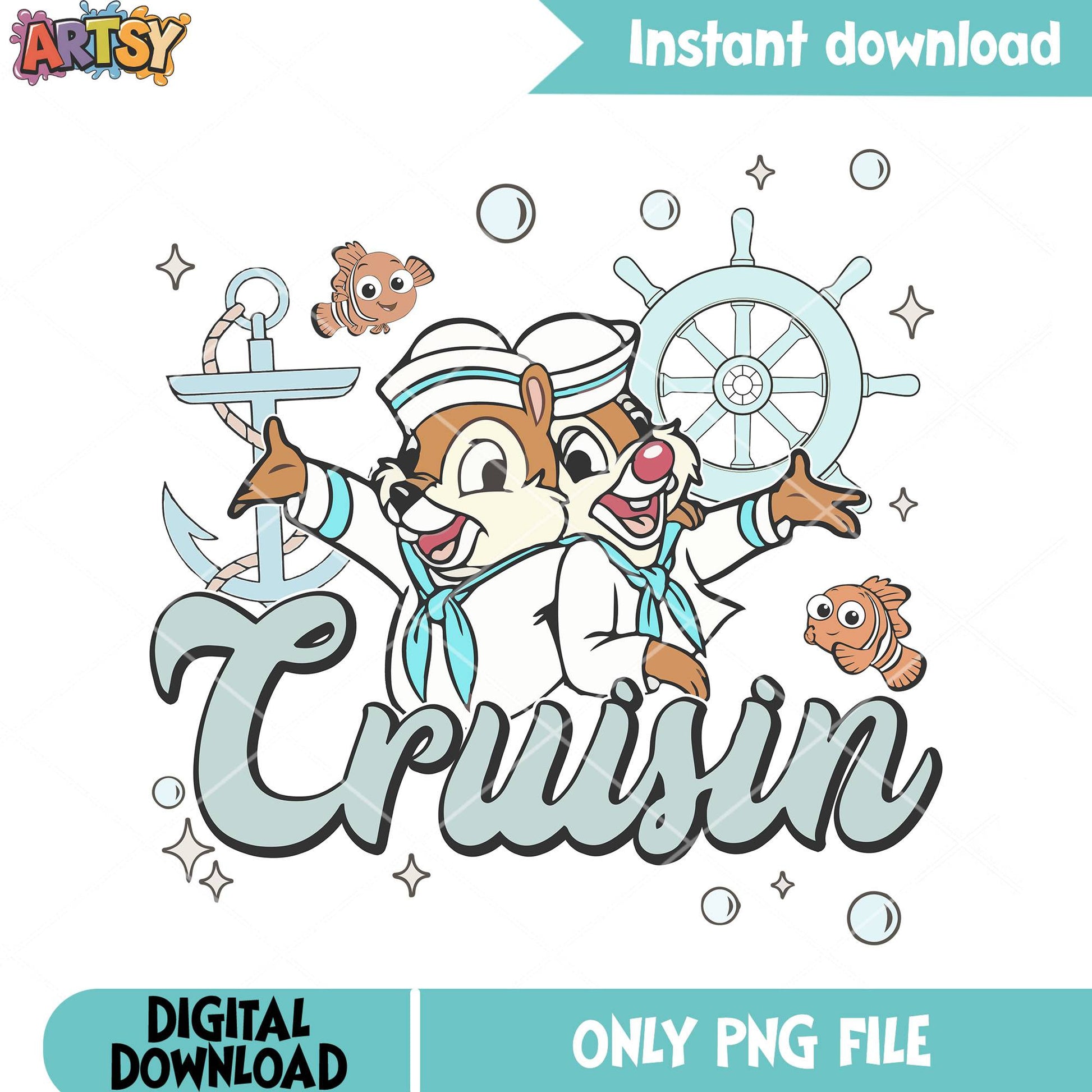 Squirel sailor cruisin png, chip and dale png, disney cruise png