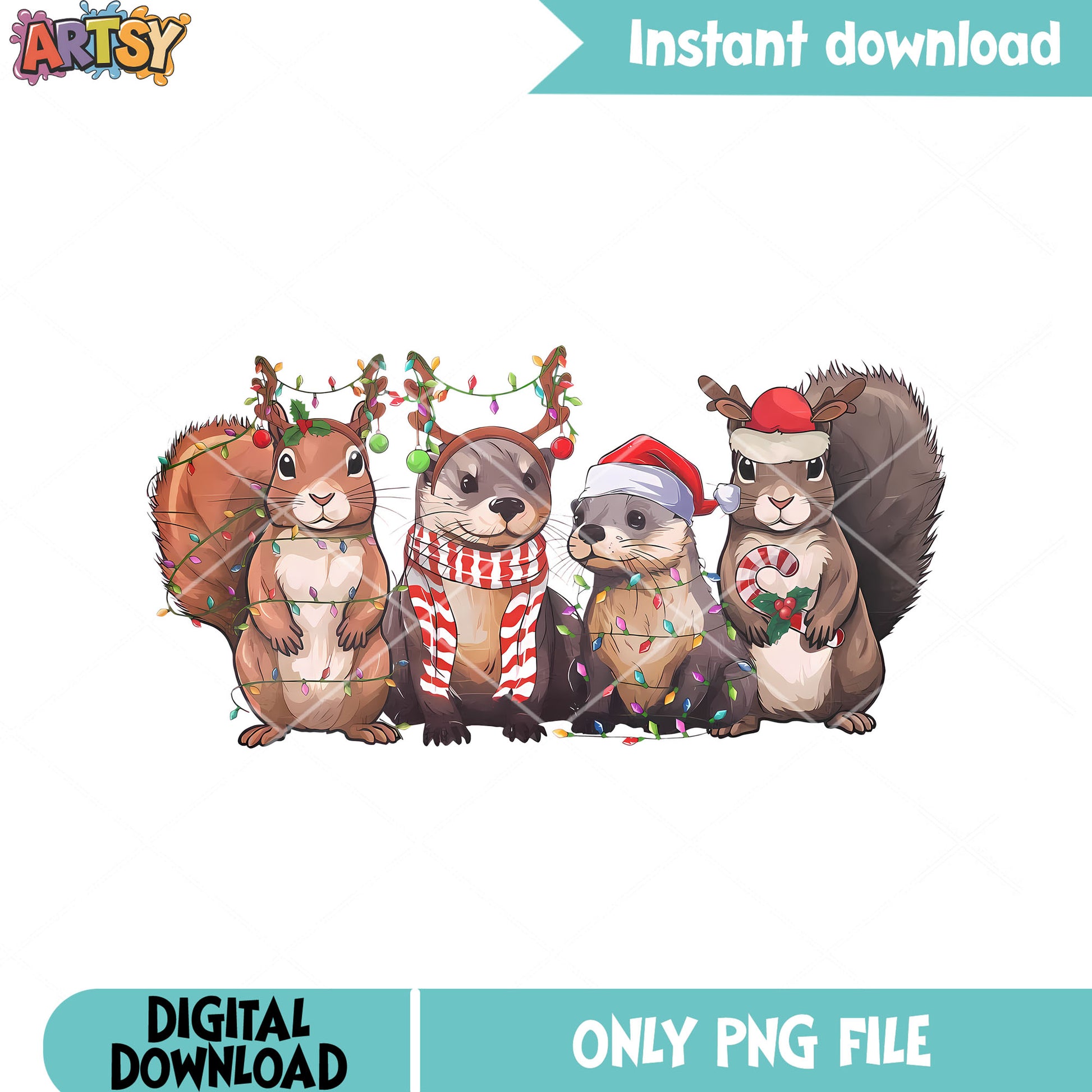 Squirrel otter christmas png, christmas otter png, otter lights png