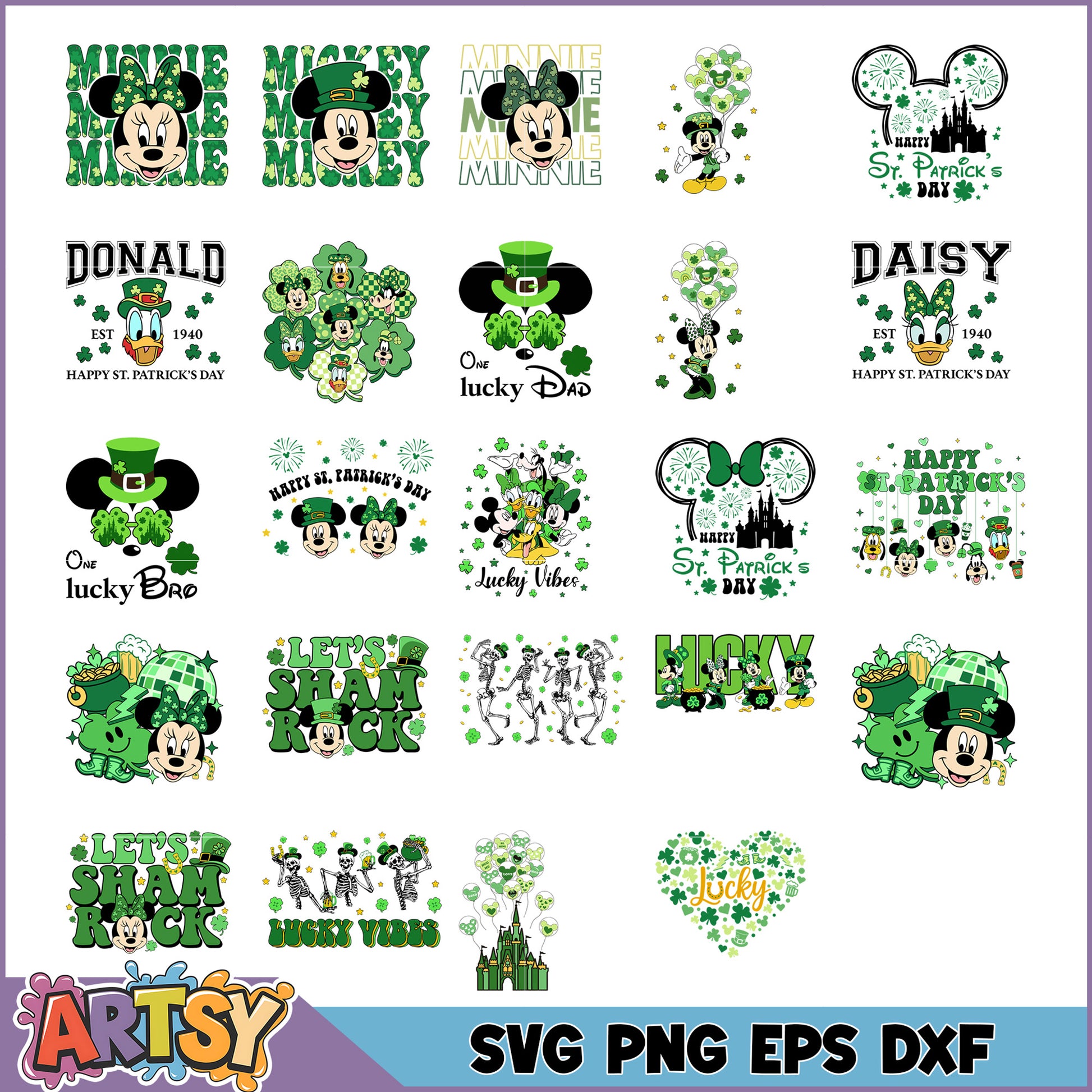 St Patrick's Day SVG Bundle with Mickey and Minnie Designs