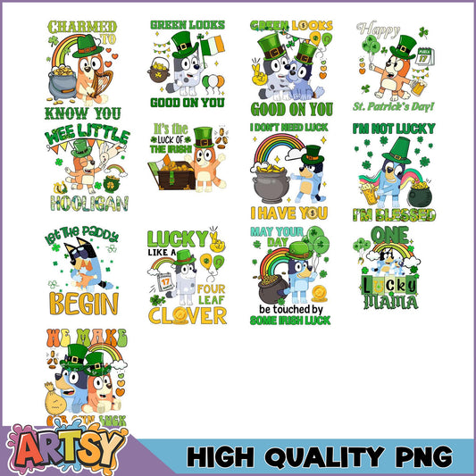 St Patricks Day Bluey PNG Bundle High Quality