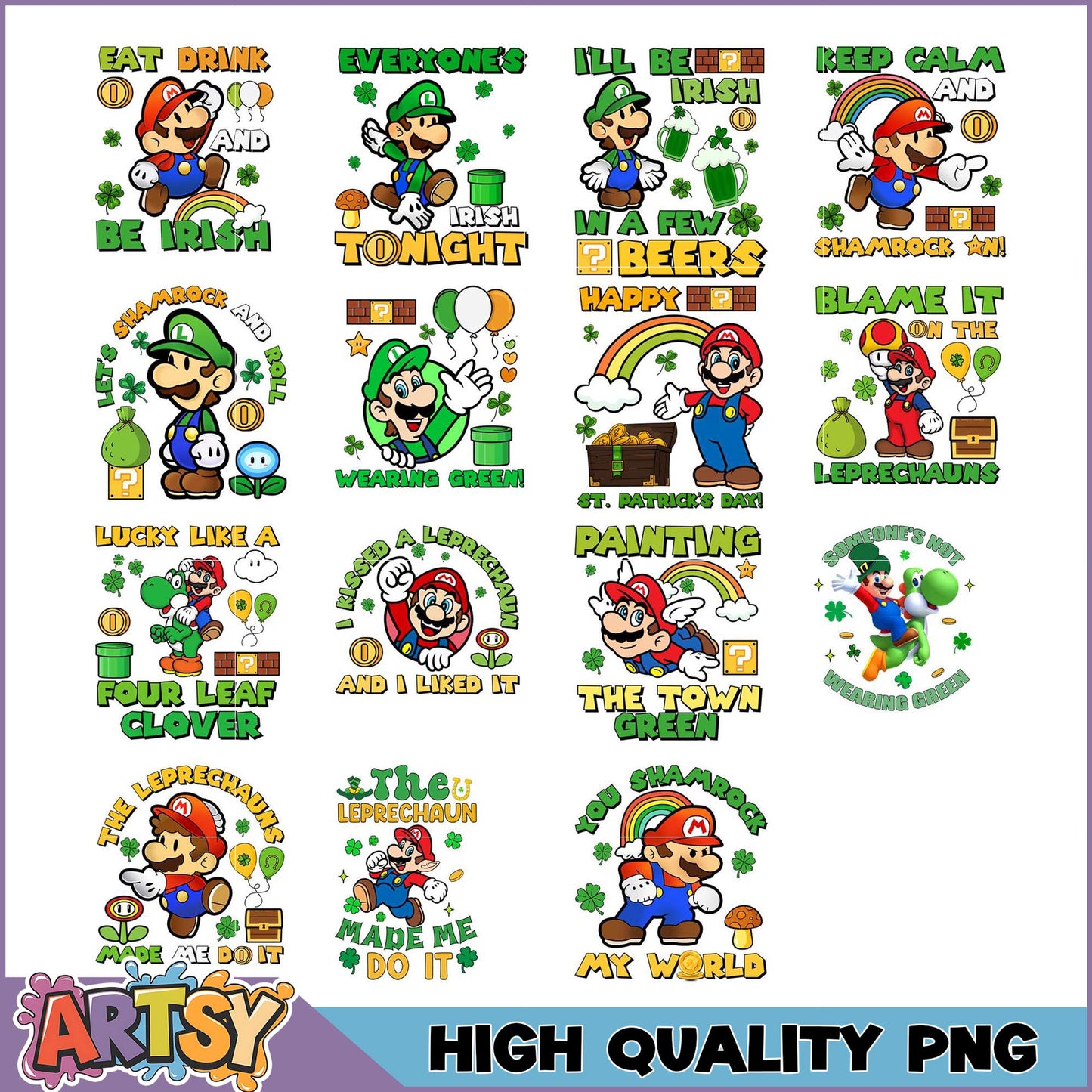 St Patricks Day Mario PNG Bundle High Quality
