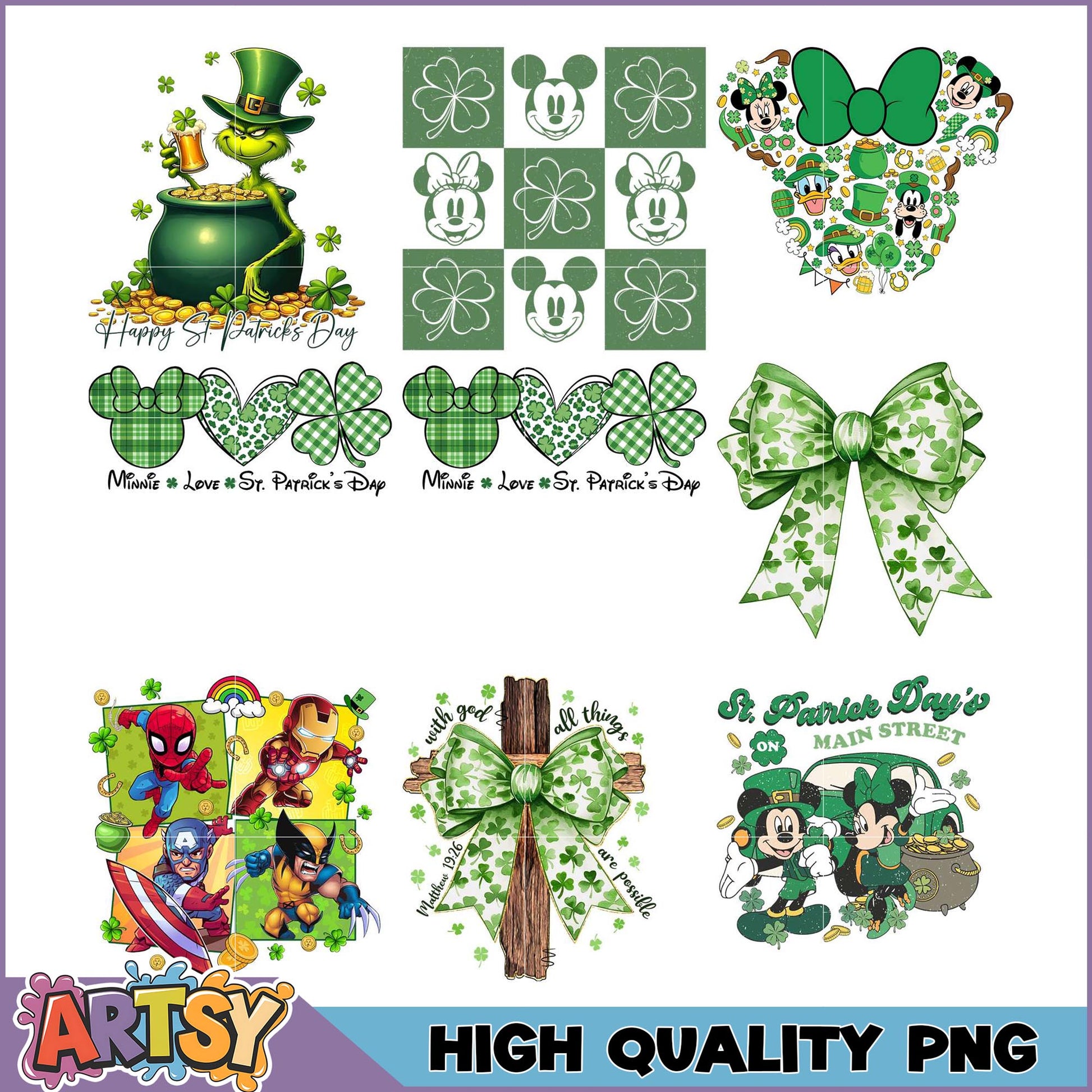 St Patricks Day PNG Bundle Minnie, Marvel, More