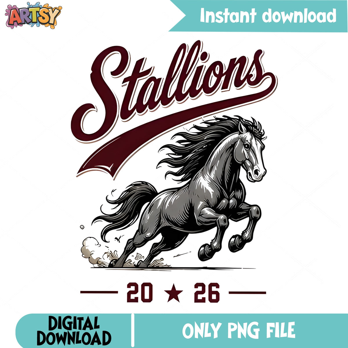 Stallions 2026 PNG, Running Horse Sports Team PNG, School Mascot PNG