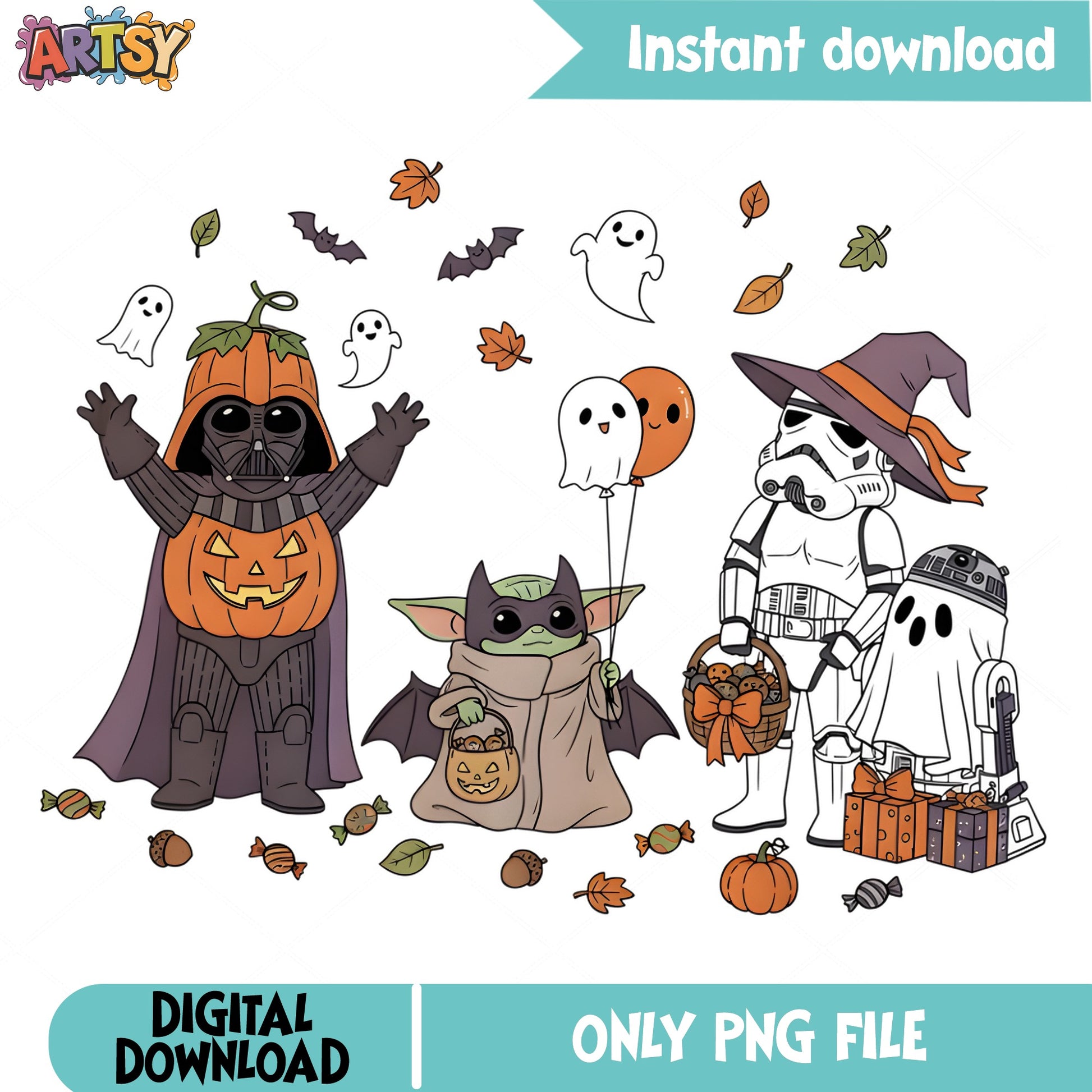 Star Wars Halloween PNG, Baby Yoda Darth Vader PNG, Trick Or Treat PNG