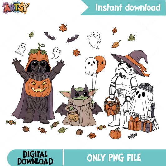 Star Wars Halloween PNG, Baby Yoda Darth Vader PNG, Trick Or Treat PNG
