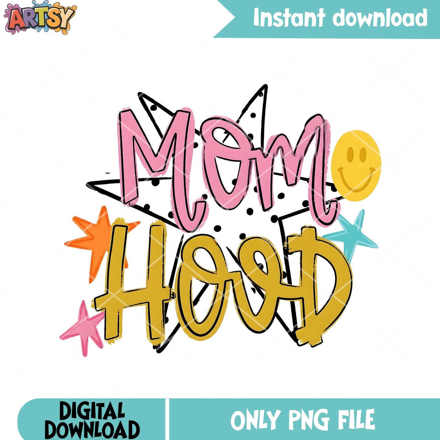 Star mom hood poster png, smile icon png, summer vibes png