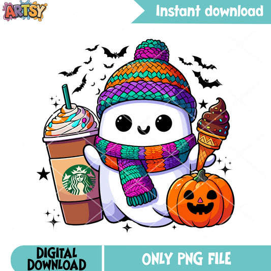 Starbuck icecream bats png, ghost costume png, halloween scary png