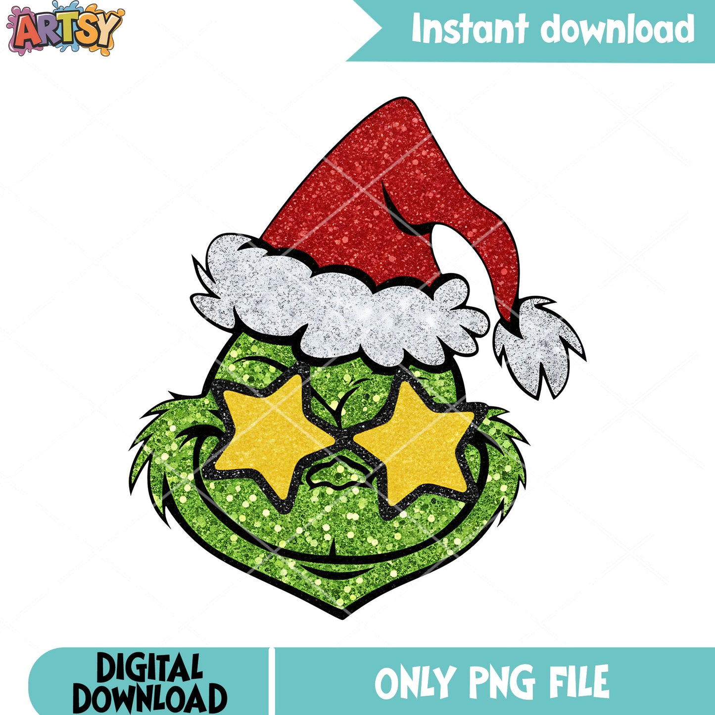 Star eyes grinch png, santa hat png, christmas costume png