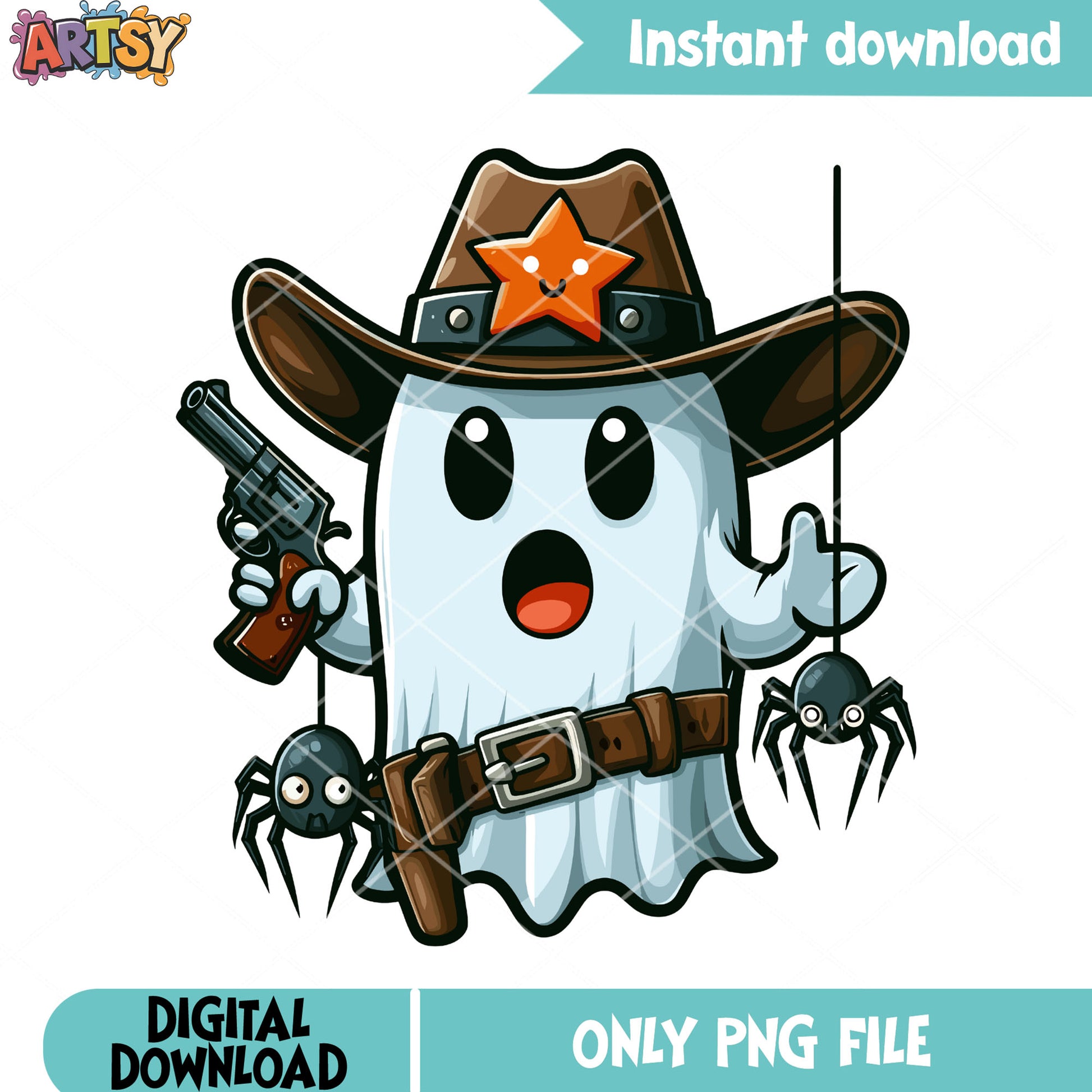 Star ghost cowboy hat png, scary spider png, halloween scary png