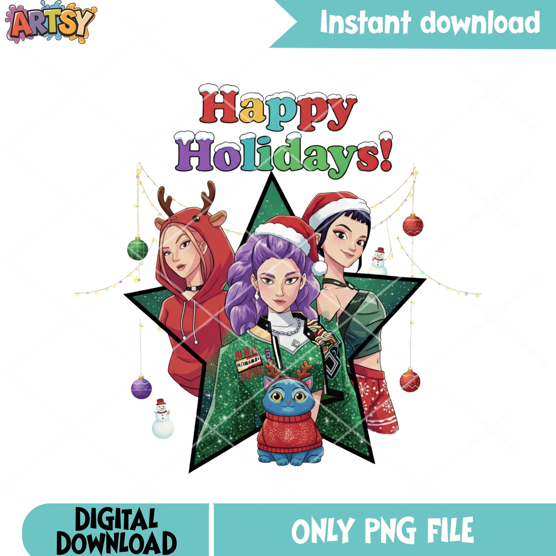 Star huntrix derpy cat png, kpop demon hunter png, happy holidays png
