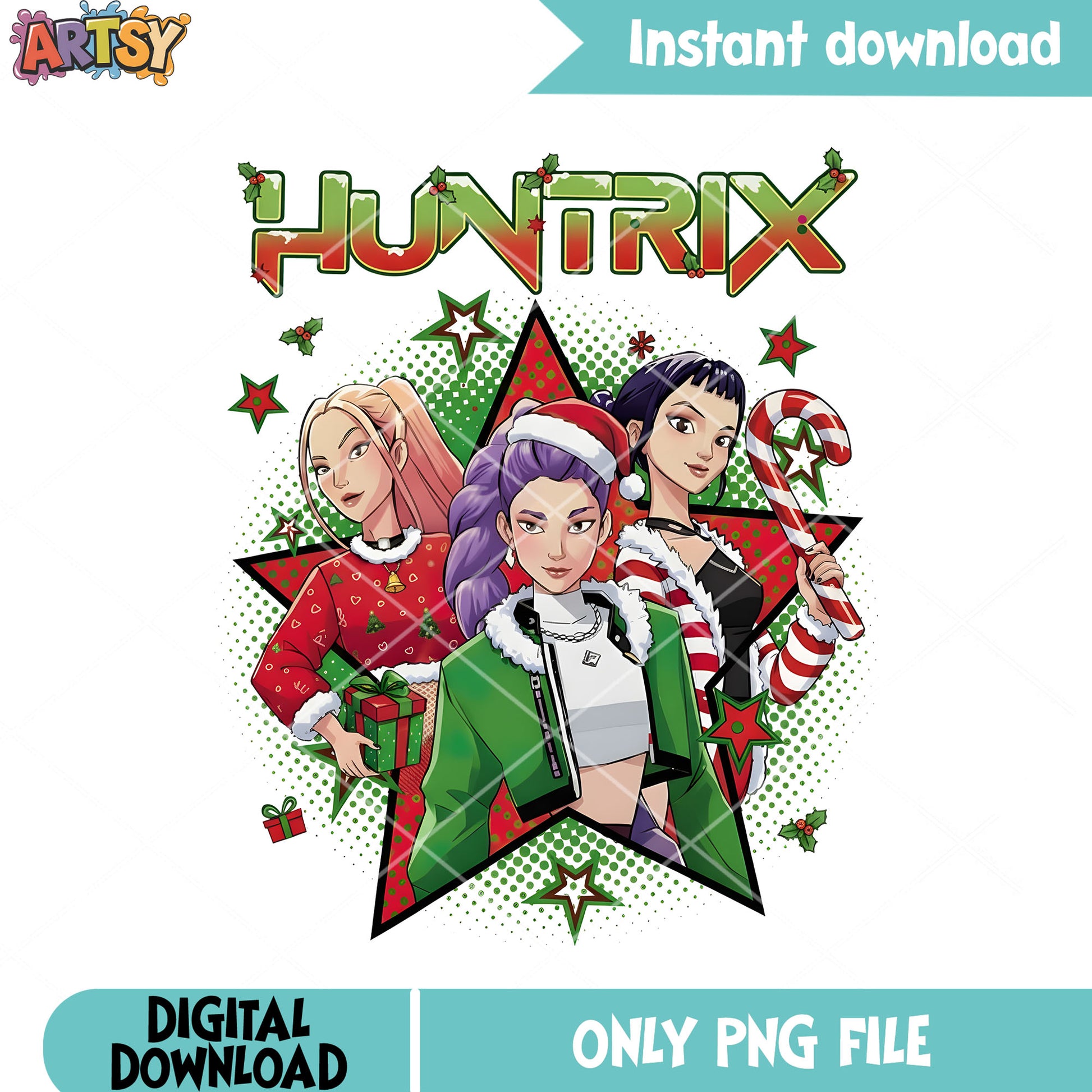 Star kpop girl png, kpop demon hunters png, christmas decor png