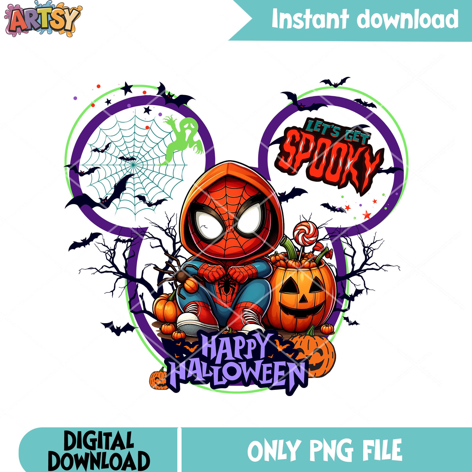 Starry night Spider web png, scary halloween png, spiderman png