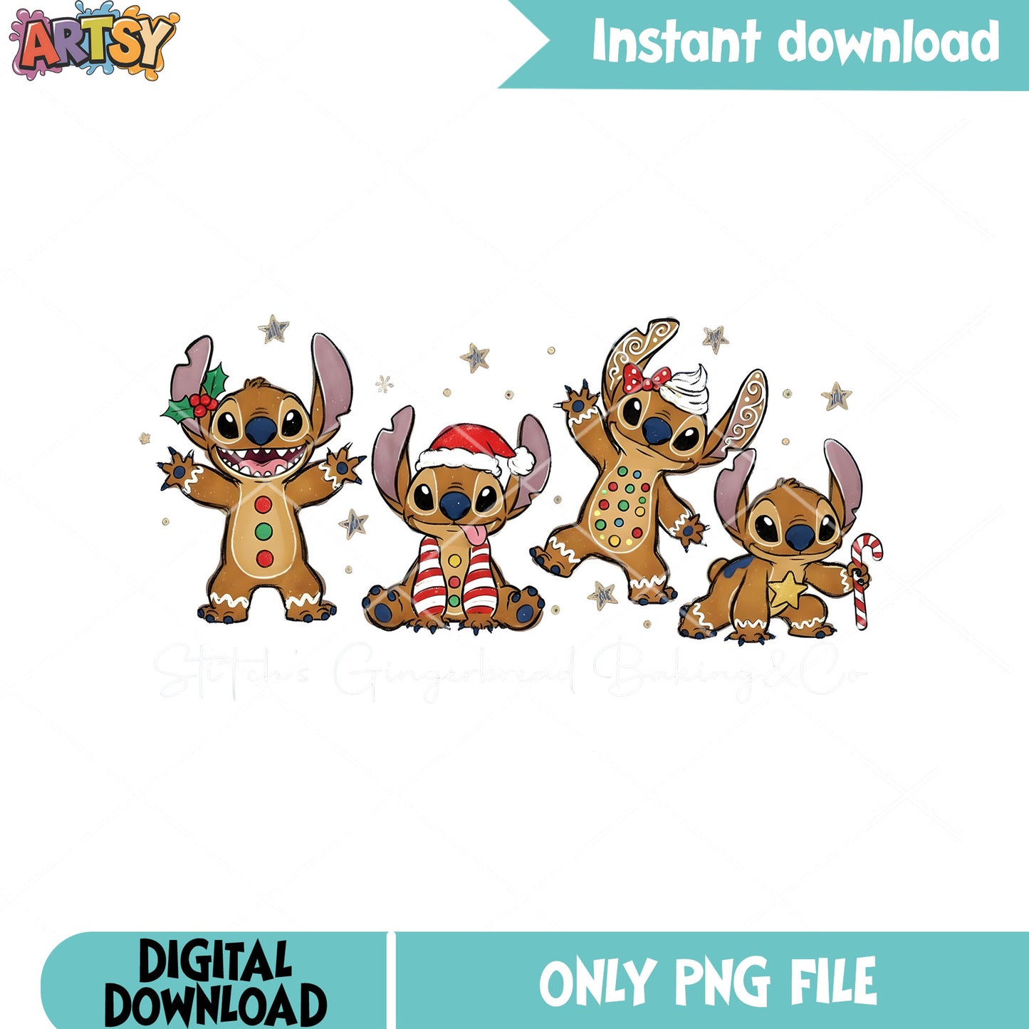 Starry night christmas png, lilo and stitch png, disney christmas png