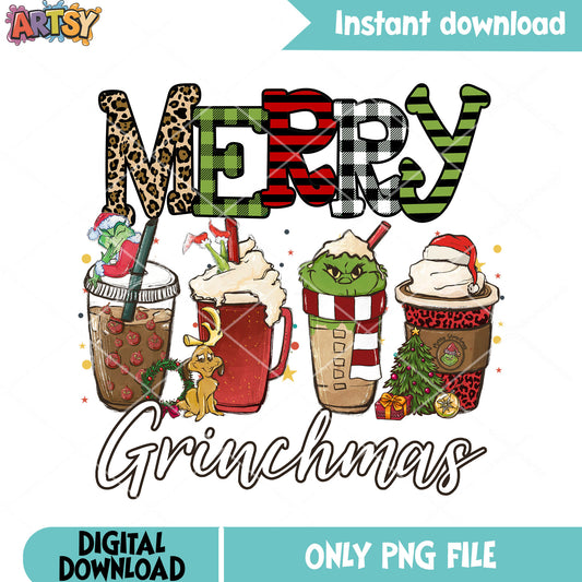 Starry night grinchmas png, coffee png, christmas wreath png