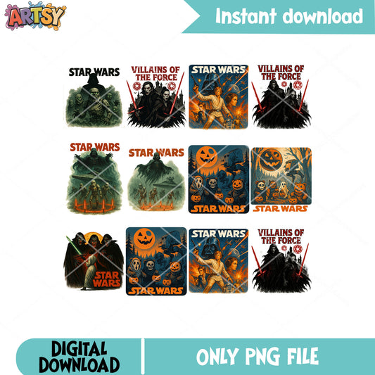 Star wars halloween png bundle, star wars movie png, baby yoda png