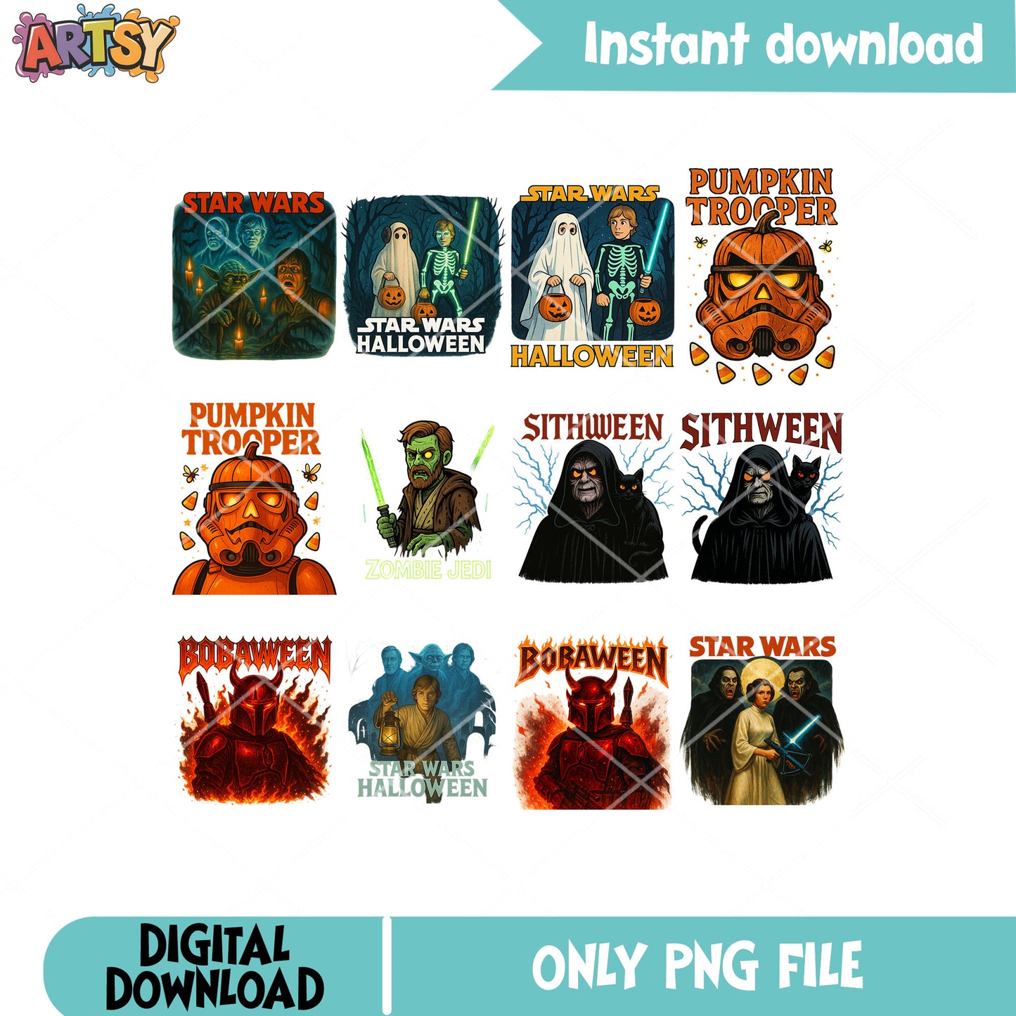 Star wars in halloween png bundle, star wars movie png, baby yoda png