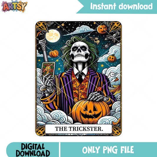 Stary night skeleton png, jack o lantern png, scary halloween png
