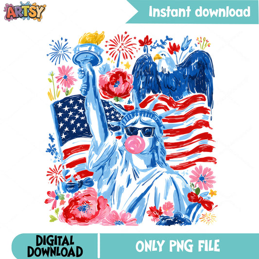 Statue Of Liberty 4th Of July PNG, American Flag PNG, Patriotic PNG