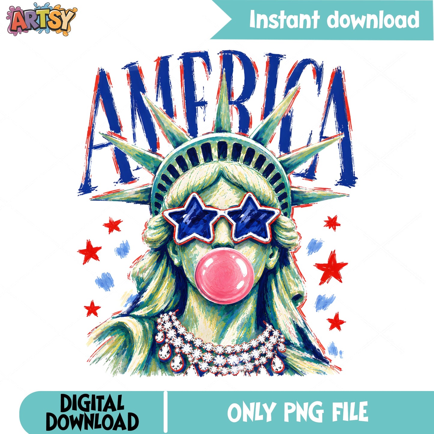 Statue Of Liberty Bubblegum America PNG, 4th Of July PNG, Patriotic PNG