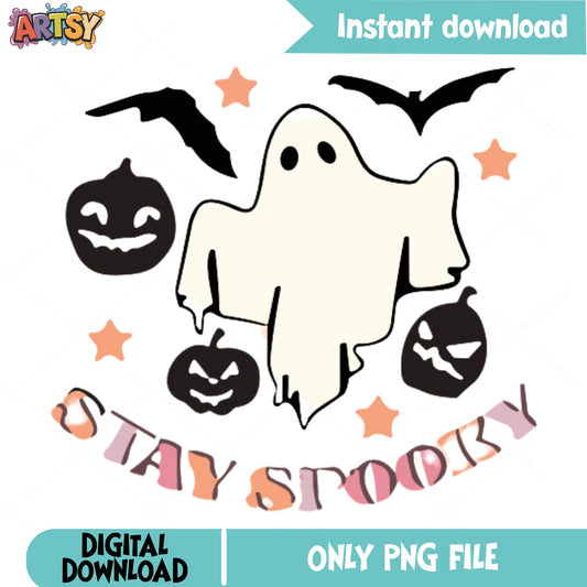 Stay Spooky Ghost Halloween PNG, Pumpkin Bat PNG, Halloween PNG