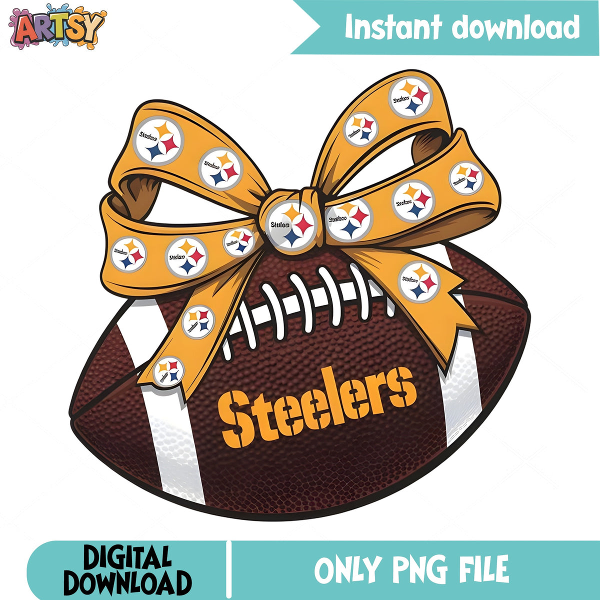 Steelers Football With Bow PNG, Pittsburgh Steelers PNG, NFL PNG