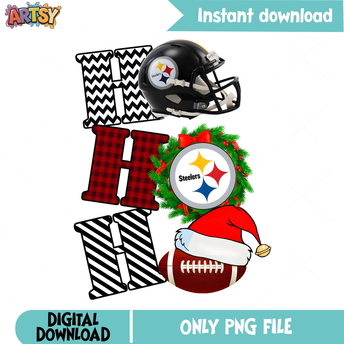 Steelers Ho Ho Ho Christmas PNG, NFL Football PNG, Christmas PNG