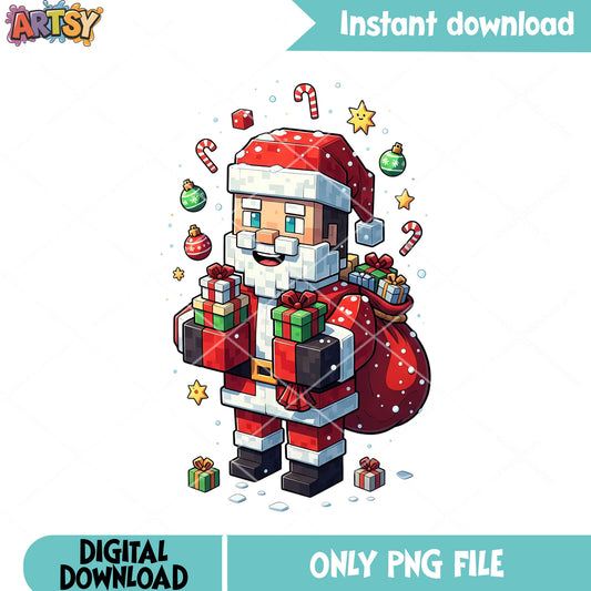 Steve costume santa in christmas png, minecraft​ png, christmas gifts png